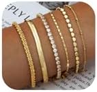 Gold Bracelets for Women 14K Gold Plated Stack Trend Bracelets Charm Paperclip Chain Cuban Link Layered Waterproof Bracelet Dainty Bracelet for Women Jewelry Gifts