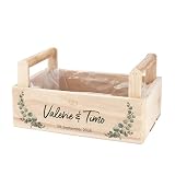 Herz & Heim® Hochzeit Präsentkorb aus Holz personalisiert mit Namen & Datum – Geschenkkorb & Geschenkbox für Hochzeitsgeschenke oder Geldgeschenk für Brautpaar – 3 Varianten (2 Griffe (26×13×16 cm))
