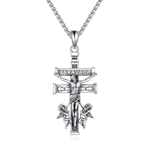 Collier croix Caravaca pour homme pendentif argent sterling POPLYKE bijoux chrétien