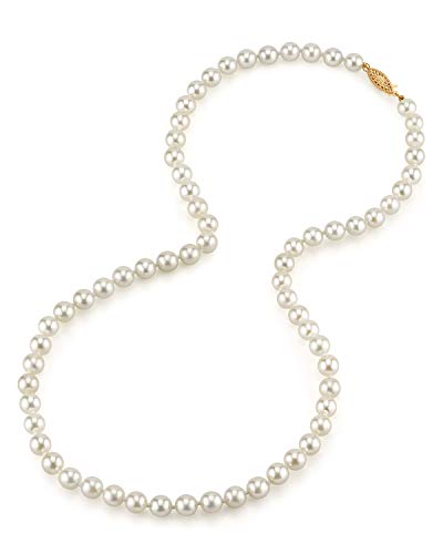 The Pearl Source 14K Gold 6.0-6.5mm AAA Quality Round Genuine White Japanese Akoya Saltwater Cultured Pearl Necklace in 16