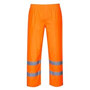 Portwest H441 Waterproof Hi Vis Reflective Safety Rain Pants Lightweight Waterproof Elasticated Waistband Over Work Trousers Mens Workwear Orange, Medium