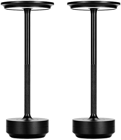 Juodkeo 2 Pcs Cordless I-Shaped Metallic Table Lamp with Touch Sensor, 3 Colors Dimmable Rechargeable Desk Light, Waterproof LED Decorative Light for Bedroom Living Room Restaurant Bar