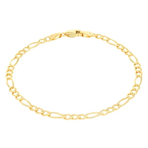 Nuragold 10K Real Yellow Gold Solid Figaro Link Chain Bracelet 7"-9" (2.25mm-9.5mm) Italian Jewelry for Men & Women2