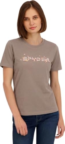 Spyder Womens Floral Wordmark Logo Graphic Short Sleeve Tee T-Shirt, Mushroom, L