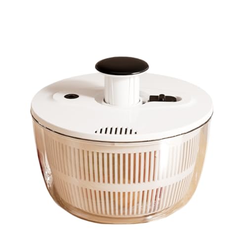 キッチン用サラダジャイロ(大容量) プッシュ回転式 野菜水切り・排水バスケット付き (白,3L)