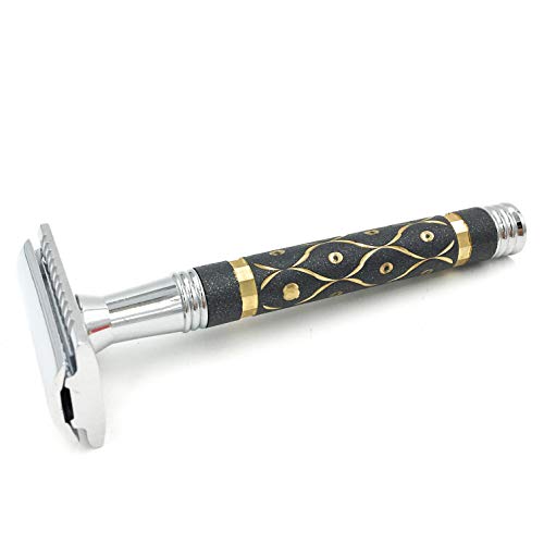 Parker Safety Razor, 65R Super Heavyweight Gray And Gold Double Edge Safety Razor & 5 Parker Blade Refills #TOP1