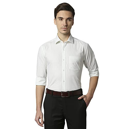Image of Park Avenue Men's Pure Cotton Stripe Pattern Slim Fit Semi Cutaway Collar Full Sleeve Formal Shirt