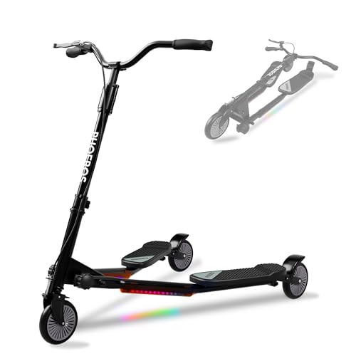 PHOEROS Upgraded Swing Wiggle Scooter, 3 Wheels Drifiting Kick Scooter for Kids Ages 6-12,Teens & Adults, Youth Drifting Scooter with LED Light /4 Height Adjustable/Foldable Best Gift for Kids/Youth.