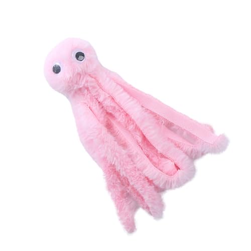 Mjaie Jouet d'activité pour chat en peluche en forme de pieuvre - Jouet de dentition mignon pour chaton - Tige molaire interactive - Résistant aux morsures - Rose