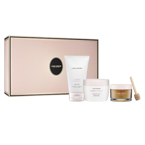 Laura Mercier Delicious & Decadent Ambre Vanille Collection, Serum Body Cream with 48HR Hydration, Hydrating Body Wash to Soften and Smooth Skin, Honey Bath Gel, Foaming Bubble Bath, Holiday Gift Set