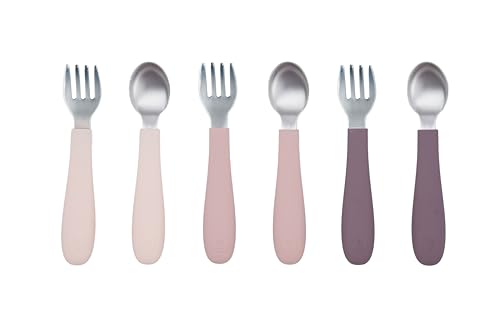 Image of WeeSprout Toddler Utensils, 3 Forks & 3 Spoons, 18/8 Stainless Steel & Food Grade Silicone, Thick Easy-Grip Handles, Perfect Length For New Self Feeders, Gentle On Gums & Teeth, Dishwasher Safe