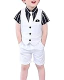 Shengwan 2 Stück Kinder Junge Anzug Sommer Hochzeit Anzüge Weste + Kurze Hose, Kinderanzug Festlich Outfit Weiß 140cm