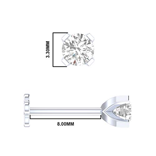Real 1/10 Ct Diamond Nose Stud 14K White Gold Nose Ring Internally Threaded 8Mm Long Screw Back Hi Color #TOP3