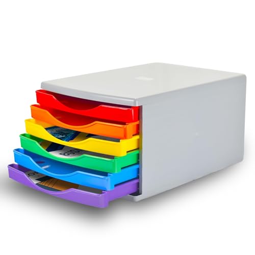 Deflecto Rainbow Colours Desk Drawer Set featuring 6 x 30mm drawers A4 - Desk Organiser Drawers