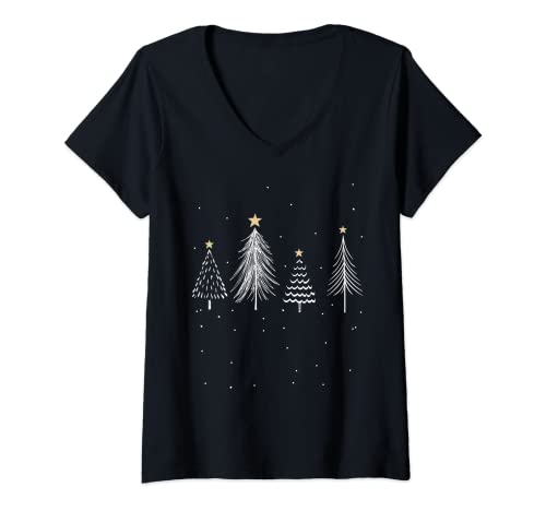 Damen Weihnachten dezent Weihnachtsbaum T-Shirt mit V-Ausschnitt