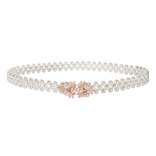CHIC DIARY Cinturón de perlas blancas con cuentas de cristal y diamantes de imitación retro para vestido de novia, estilo7, Talla única