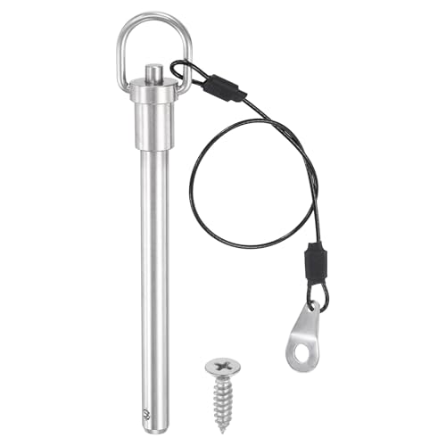 PATIKIL Quick Release Pin, 304 Stainless Steel Ring Handle Ball Locking Pin and Anti-Loss Strap for Various Equipment Assembly Repair 0.37" Dia x 3-9/16" Useable Length (9.5x90mm)
