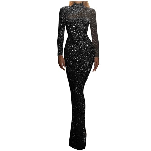 Amazon.com: Women's Sexy Mesh Patchwork Maxi Dress Turtleneck Hollow Out  Sequins Evening Dresses Fashion Slim Fit Party Dress Black : Clothing,  Shoes & Jewelry