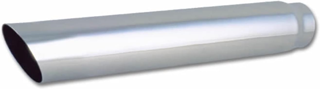 Vibrant Performance Exhaust Tip, Weld-On, 3 in Inlet, 4 in Round Outlet, 20 in Long, Single Wall, Cut Edge, Angled Cut, Stainless, Polished, Each