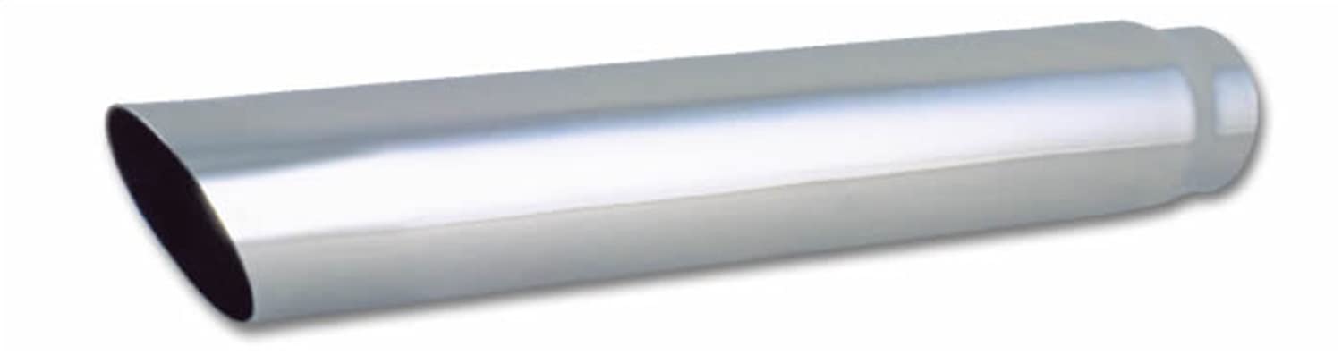 Vibrant Performance Exhaust Tip, Weld-On, 3 in Inlet, 4 in Round Outlet, 20 in Long, Single Wall, Cut Edge, Angled Cut, Stainless, Polished, Each