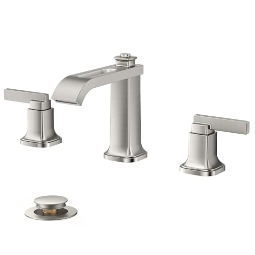 FORIOUS Bathroom Faucet 3 Hole Widespread Sink Faucets Brushed Nickel