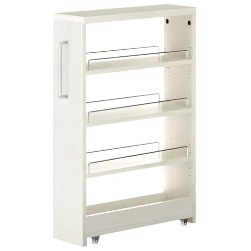 ぼん家具 [完成品+設置] 隙間収納 16cm キッチンワゴン スリム キャスター付き すき間ラック ロ―タイプ 冷蔵庫横 収納 キッチン 洗面所 省スペース ホワイトウッド