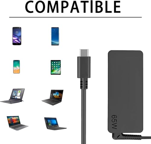 Image of 65W Laptop Charger USB C Charger for Lenovo ThinkPad x1 Carbon T14 T15 T480 T480s T490 T490s T580 T590 E14 E15 E480 E490 E580 E590 Chromebook 100e 300e 500e C330 S330 Lenovo Yoga Type C Adapter