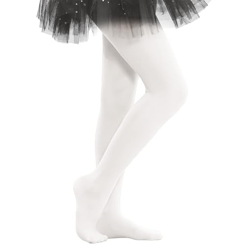Grewoo Girls' 60D Feetless Dance Tights - Soft Microfiber Ballet Tight for Students, Practice and Training (4-6 Years, White)