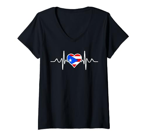 Puerto Rico Bandera Corazón Puerto Rico Regalos Love Puerto Rico Camiseta Cuello V