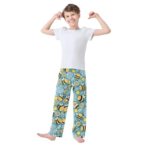 ZZXXB Bee and Leaves Boys Long Pants Soft Trousers Elastic Waist Kids Lounge Bottoms with Pockets S-XL2