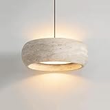 BFFGKGL Nordic Mid Century Yellow Travertine Bedside Pendant Light Modern Minimalist Natural Stone Kitchen Island Hanging Lamp Creativity Drum Dining Room Chandelier for Bedroom Farmhouse Bar Counter