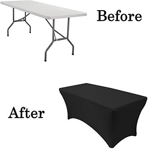 Colibyou Rectangular Stretch Tablecloth Pick From Sizes 4Ft, 6Ft, 8Ft (Black)-Spandex Tight Fit Table Cover For Parties, Trade Shows, Djs, Weddings And Events Of All Kinds. (8 Foot) #TOP1