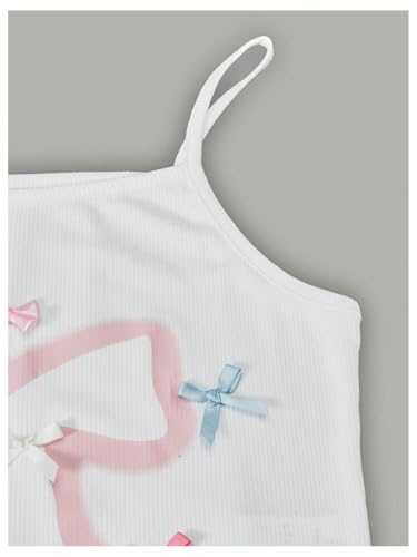 WDIRARA Girl's Bow Y2k Cami Crop Top Scoop Neck Fitted Ribbed Knit Camisole Tops4