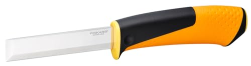 Fiskars Couteau de charpentier, Fourreau avec aiguiseur intégré, 22,4 cm, Noir/Orange/Jaune, 1023621