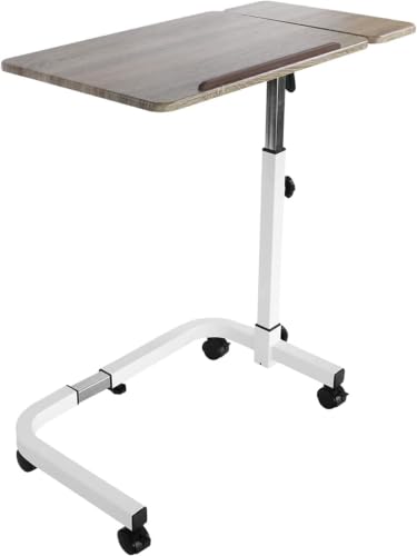 KMINA Mesa Auxiliar con Ruedas para Cama y Silla de Ruedas, Madera, Blanca