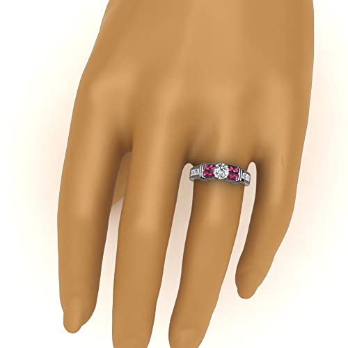 Image of 55Carat Choose Your Gemstone Channel Set Wide Diamond CZ Ring Sterling Silver Round Shape Side Stone Engagement Rings Everyday Jewelry Wedding Jewelry Handmade Gifts for Wife US Size 4 to 12