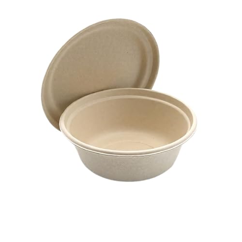 サトウキビパルプ竹パルプ商用使い捨て環境にやさしい食器分解性紙良質使い捨てボウルヨーグルト(100パック) (ナローエッジ500 mlボウル(蓋+ボウル)原色)
