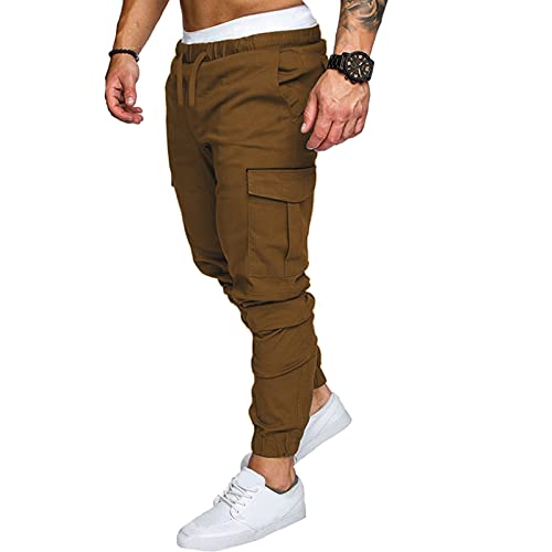 Seringlings Pantalon cargo long pour homme - Blanc - Plusieurs poches, Couleur : marron, XL Cover