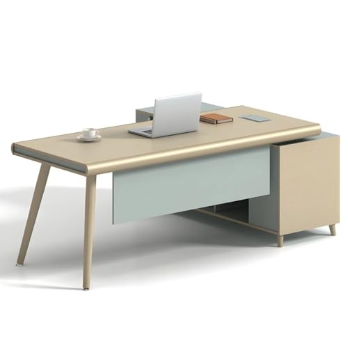Image of Lakdi The Furniture Co Director & Executive L-Shape Office Table Modern Desk Made in MDF with Side Unit Drawer and Storage Wire Manager & CPU Storage - Beige - LDL-620