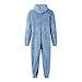 One Piece Pajamas for Men Winter Sherpa Fuzzy Long Sleeve Zip Up Hoodie Romper Warm Comfy Plush Jumpsuit Blue