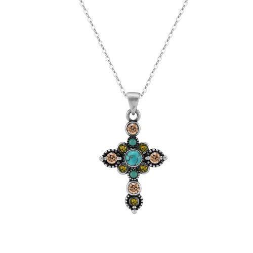 Collier Croix Turquoise en argent véritable, bijou bohème d'exception