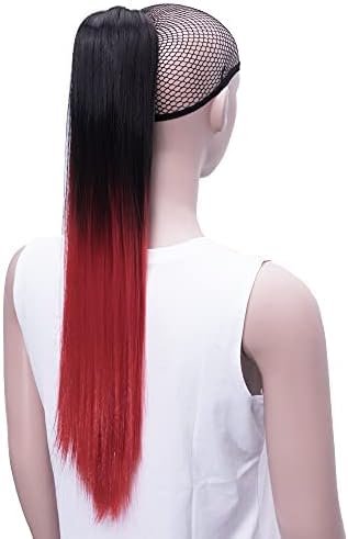IMISSU Straight Clip on Hairpiece Extensions Pony Tail Clip Claw Ombre Ponytail Hair Pieces (Ombre Red) - Image 5