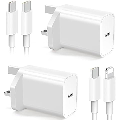 iPhone Fast Charger 4 Pack,20W USB C Fast Wall Plug 2 Pack with 2m USB C to Lightning Cable and 2m USB C to USB C Cable,Power Adapter,Compatible iPhone 14/13/13 Pro Max/12/11 Pro Max/XS Max/XR,iPad Cover