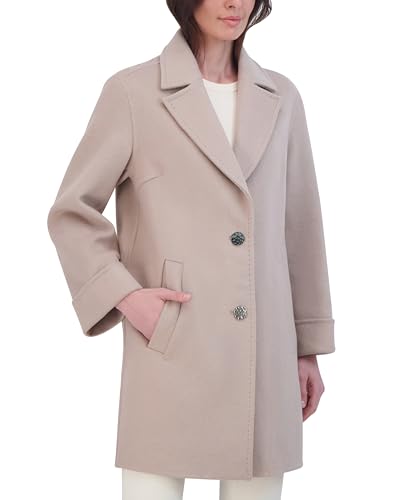 TAHARI Women's Relaxed Double-Faced Soft Wool Topper Coat with Front Buttons, Roll Cuffs & Pick Stitch Detail2