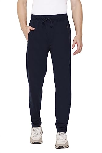 Image of Plus Size Cotton Loop Knit Lowers for Men, Zip Pocket, Night Pant, Joggers, Sports Trousers, Gym n Lounge Wear Track Pant for Boys Navy 3XL