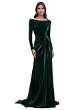 Dansiuey Fall Bridesmaid Dresses Scoop Neck Velvet Prom Dress Long Sleeve Formal Evening Gowns for Women Emerald Green Size 14