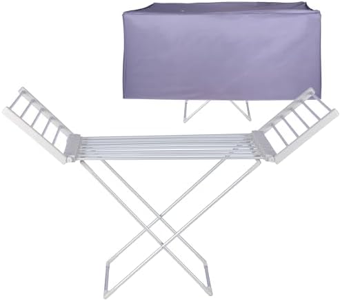 Homefront Heated Clothes Airer Rack Rail, Dryer 220W And Cover - Indoor Portable Eco Dry - Energy Efficient, Low Energy - Aluminium, Silver