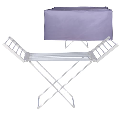 Homefront Heated Clothes Airer Rack Rail, Dryer 220W And Cover - Indoor Portable Eco Dry - Energy Efficient, Low Energy - Aluminium, Silver