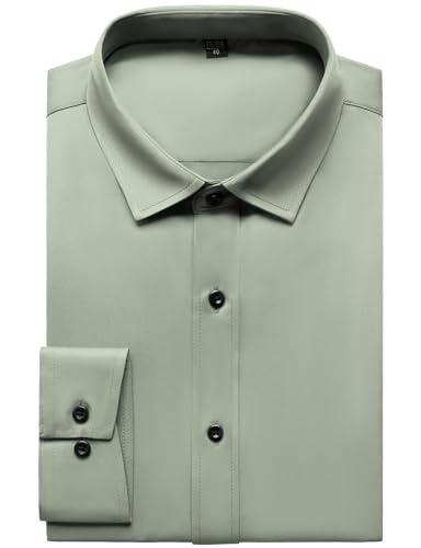 JEMITOP Men's Stretch Wrinkle Free Dress Shirt Formal Prom Wedding Long Sleeve Button Down Shirts