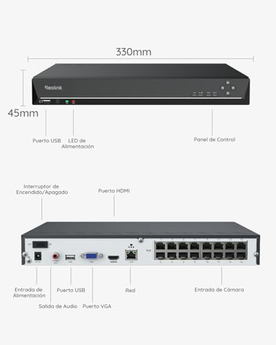 Miniatura 6 de Reolink 16 Canales 4k Poe Nvr, Sistema De Cámara Vigilancia Ip Con 4tb Hdd Hogar Grabador De Video Red Soporte 8mp 5mp 4mp 1080p 720p Hd Cámara De Seguridad Exterior, Rln16-410